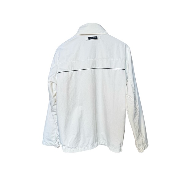 Nautica Men's Large White Sailing Windbreaker Jacket Hood Under Collar Tuck - Picture 4 of 12